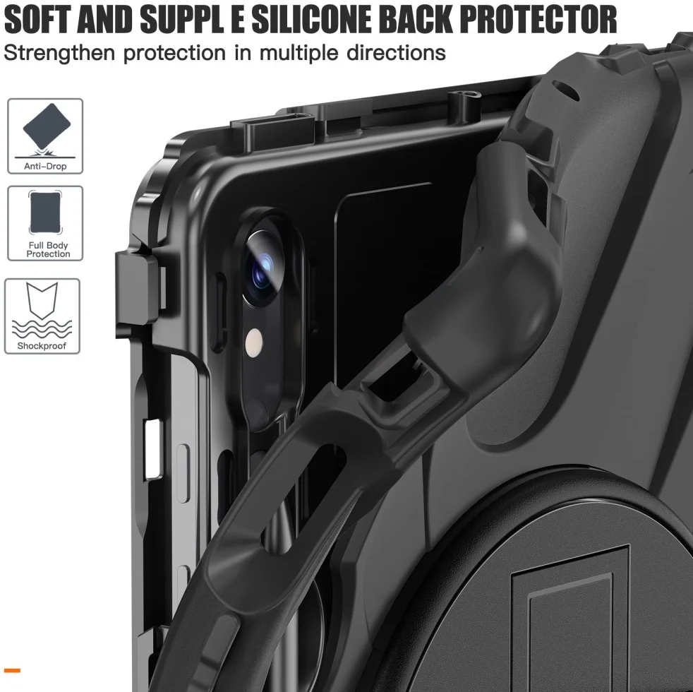 Samsung Tab S10 Lite / S10 FE / S9 FE / S9 Hoes met Kickstand en Handriem Zwart afbeelding 10