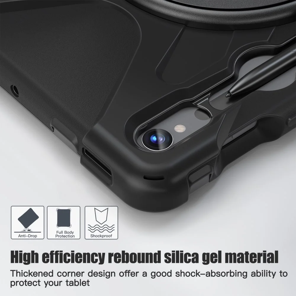 Samsung Tab S10 Lite / S10 FE / S9 FE / S9 Hoes met Kickstand en Handriem Zwart afbeelding 11