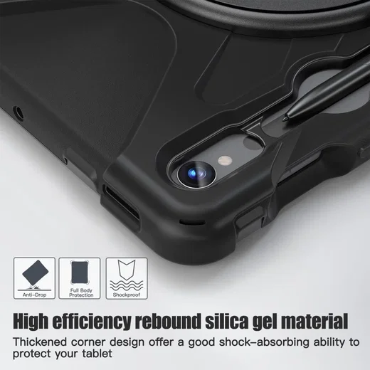 Samsung Tab S10 Lite / S10 FE / S9 FE / S9 Hoes met Kickstand en Handriem Zwart afbeelding 11