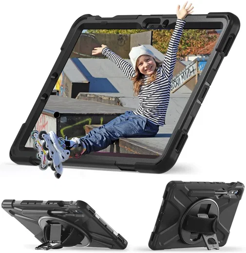 Samsung Tab S10 Lite / S10 FE / S9 FE / S9 Hoes met Kickstand en Handriem Zwart afbeelding 7
