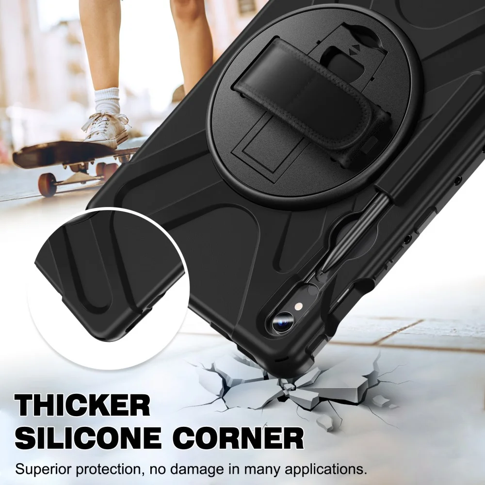 Samsung Tab S10 Lite / S10 FE / S9 FE / S9 Hoes met Kickstand en Handriem Zwart afbeelding 2