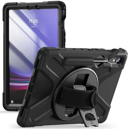 Samsung Tab S10+/S9+/S9 FE+ Hoes met Kickstand en Handriem Zwart afbeelding 1
