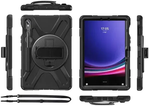 Samsung Tab S10+/S9+/S9 FE+ Hoes met Kickstand en Handriem Zwart afbeelding 12