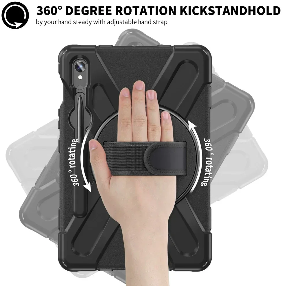 Samsung Tab S10+/S9+/S9 FE+ Hoes met Kickstand en Handriem Zwart afbeelding 5