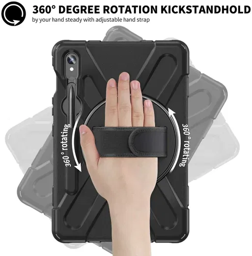 Samsung Tab S10+/S9+/S9 FE+ Hoes met Kickstand en Handriem Zwart afbeelding 5