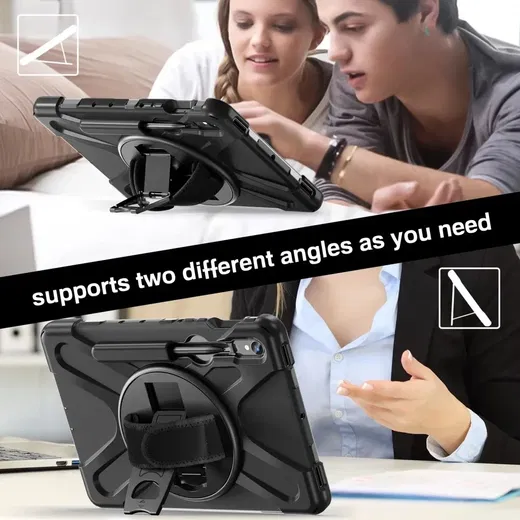 Samsung Tab S10+/S9+/S9 FE+ Hoes met Kickstand en Handriem Zwart afbeelding 6