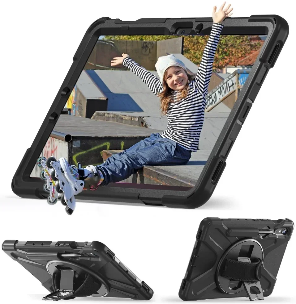 Samsung Tab S10+/S9+/S9 FE+ Hoes met Kickstand en Handriem Zwart afbeelding 7