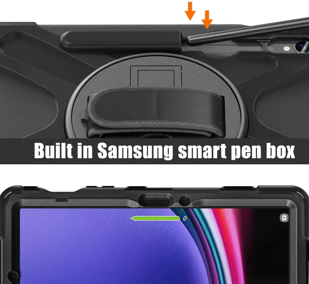 Samsung Tab S10+/S9+/S9 FE+ Hoes met Kickstand en Handriem Zwart afbeelding 9