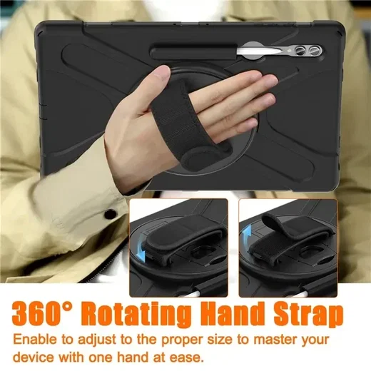Samsung Galaxy Tab S9 Ultra Hoes met Kickstand en Handriem Zwart afbeelding 4