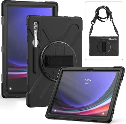 Samsung Galaxy Tab S9 Ultra Hoes met Kickstand en Handriem Zwart afbeelding 2