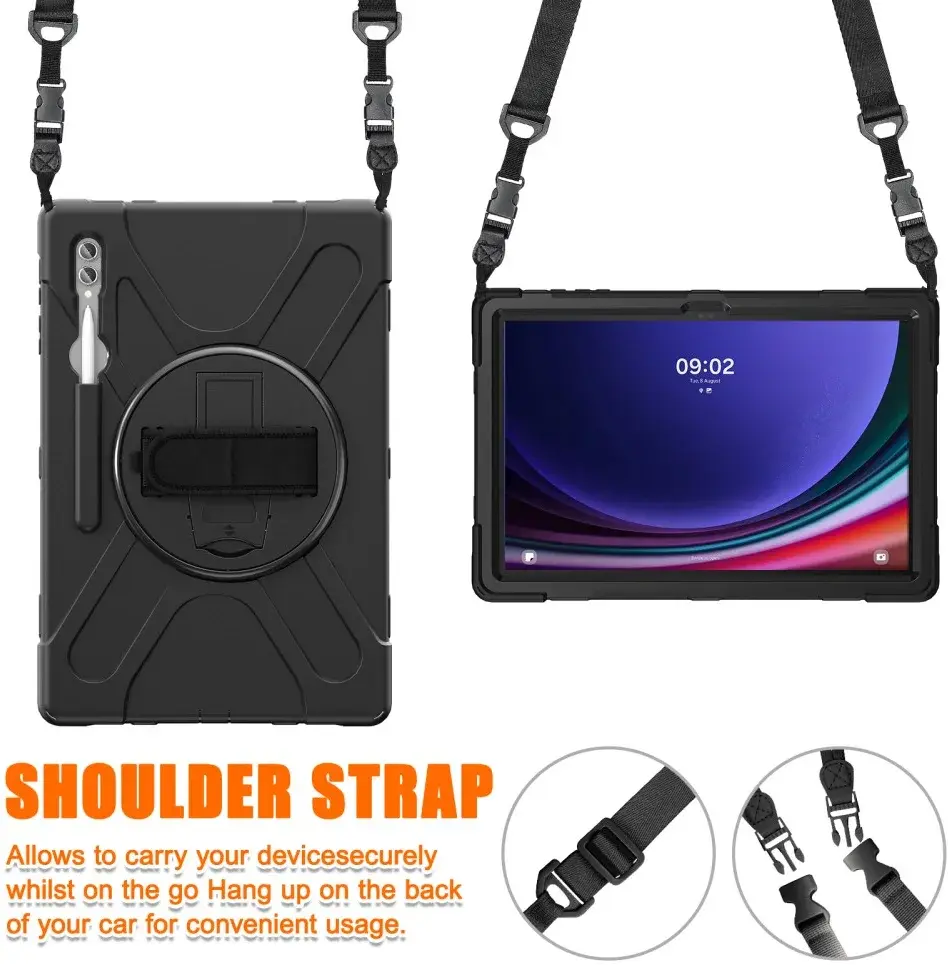 Samsung Galaxy Tab S9 Ultra Hoes met Kickstand en Handriem Zwart afbeelding 6