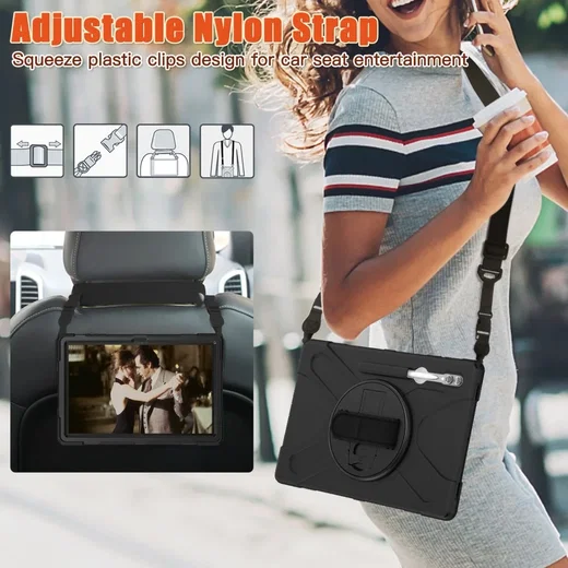 Samsung Galaxy Tab S9 Ultra Hoes met Kickstand en Handriem Zwart afbeelding 7