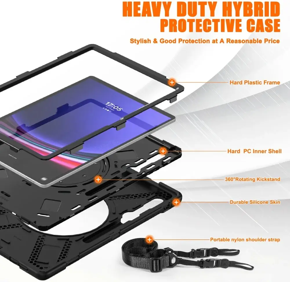 Samsung Galaxy Tab S9 Ultra Hoes met Kickstand en Handriem Zwart afbeelding 3