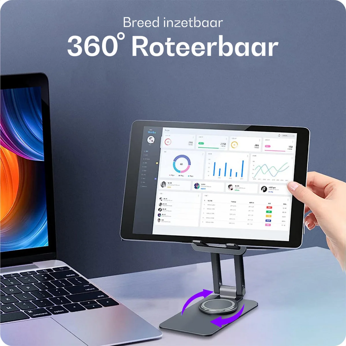 Buddi Draaibare Tablet / Smartphone Bureau Houder Spacegrijs afbeelding 7