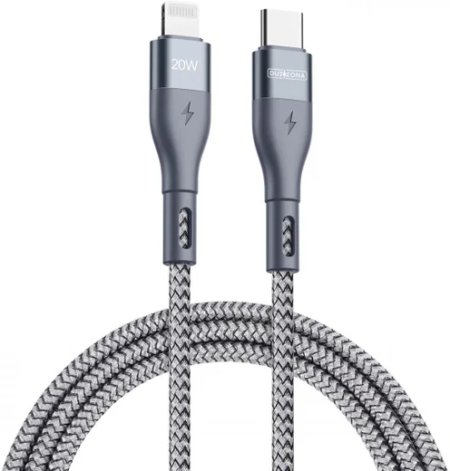 Duzzona 2.22A USB-C naar Lightning Kabel 20W Power Delivery 2M Grijs afbeelding 1