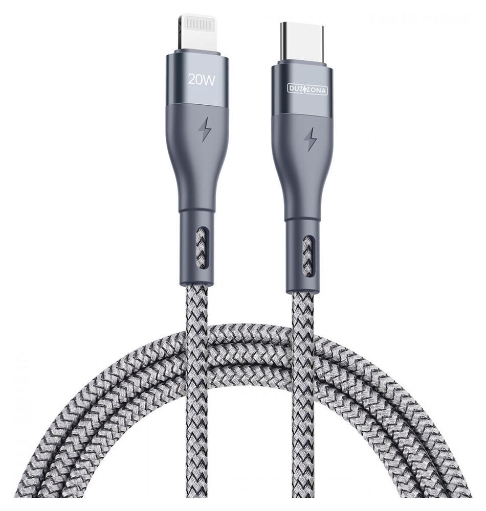 Duzzona 2.22A USB-C naar Lightning Kabel 20W Power Delivery 3M Grijs afbeelding 1