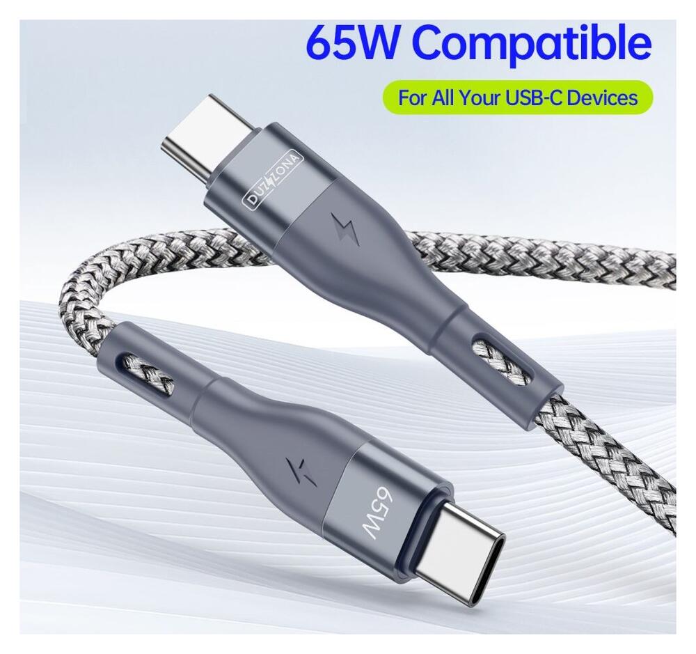 Duzzona 3.25A USB-C naar USB-C Kabel met Power Delivery 65W 2M Grijs afbeelding 3
