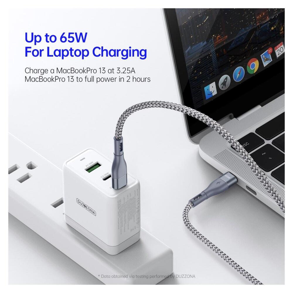 Duzzona 3.25A USB-C naar USB-C Kabel met Power Delivery 65W 2M Grijs afbeelding 6