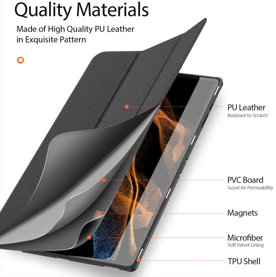 Dux Ducis Samsung Tab S8/S9 Ultra Hoes Tri-Fold Book Case Zwart afbeelding 11