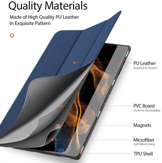 Dux Ducis Samsung Tab S8/S9 Ultra Hoes Tri-Fold Book Case Blauw afbeelding 11