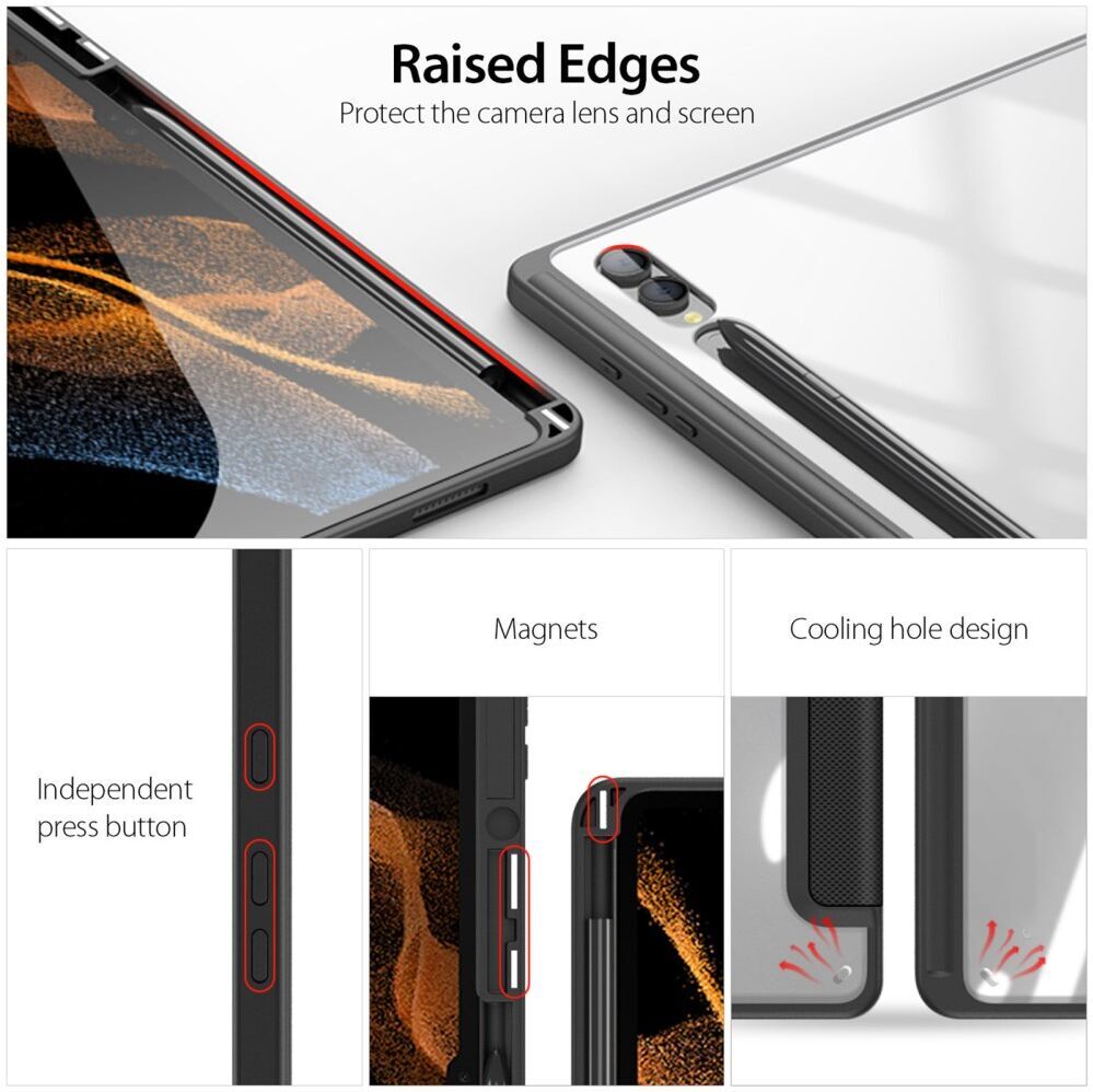 Dux Ducis Toby Samsung Tab S9 Ultra Hoes Tri-Fold Book Case Zwart afbeelding 3