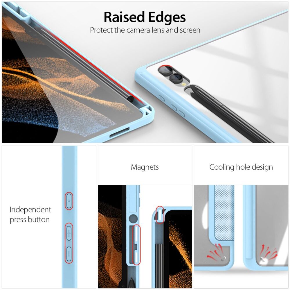 Dux Ducis Toby Samsung Tab S9 Ultra Hoes Tri-Fold Book Case Blauw afbeelding 3