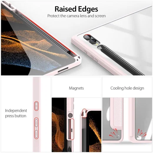 Dux Ducis Toby Samsung Tab S11 Ultra Hoes Tri-Fold Book Case Roze afbeelding 3