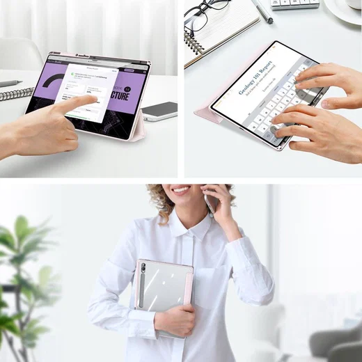 Dux Ducis Toby Samsung Tab S11 Ultra Hoes Tri-Fold Book Case Roze afbeelding 4