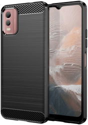 Nokia C32 Hoesje Geborsteld TPU Flexibele Back Cover Zwart afbeelding