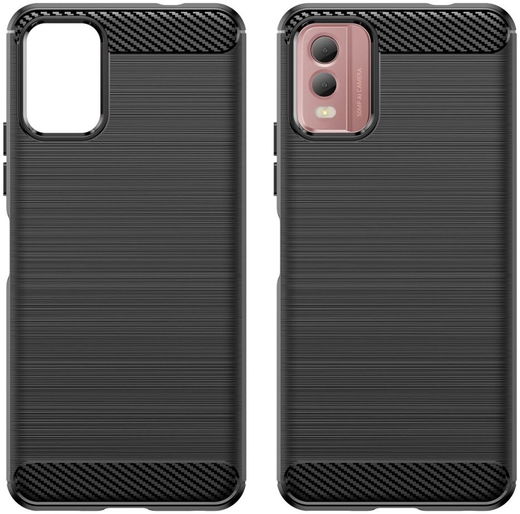 Nokia C32 Hoesje Geborsteld TPU Flexibele Back Cover Zwart afbeelding 2