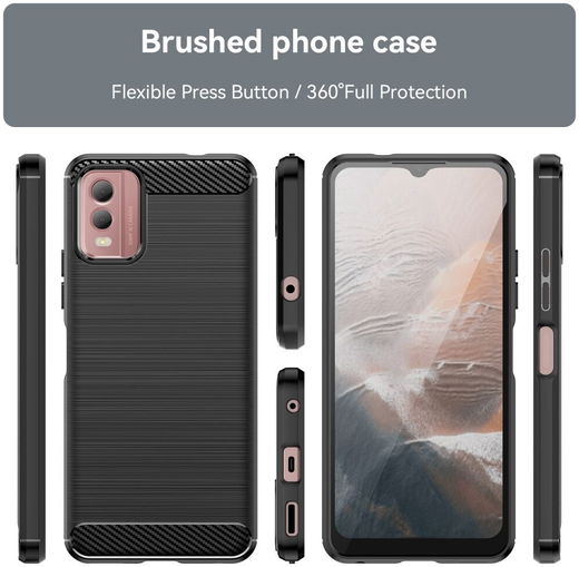 Nokia C32 Hoesje Geborsteld TPU Flexibele Back Cover Zwart afbeelding 9