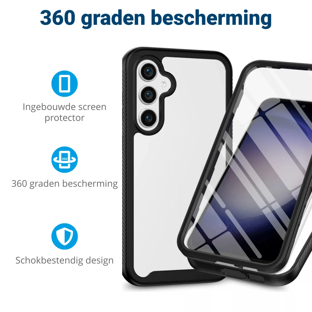 Samsung Galaxy S23 FE Hoesje Full Protect 360° Cover Hybride Zwart afbeelding 2