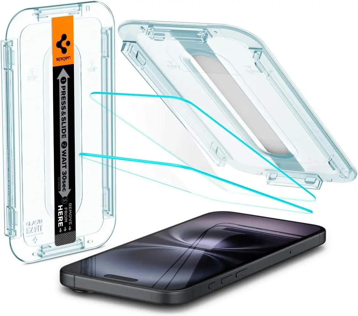 Spigen EZ Fit GLAS.tR Apple iPhone 16 / 15 Screen Protector Clear (2-Pack) afbeelding 1