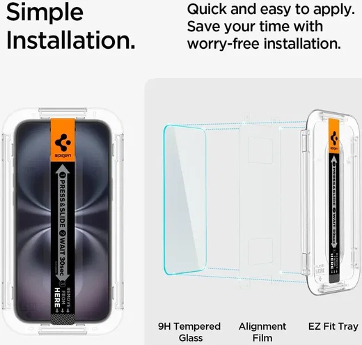 Spigen EZ Fit GLAS.tR Apple iPhone 16 / 15 Screen Protector Clear (2-Pack) afbeelding 8