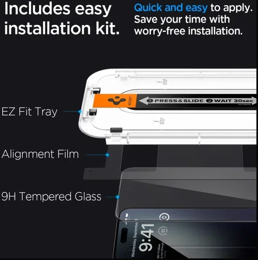 Spigen EZ Fit GLAS.tR iPhone 15 Pro Screen Protector Zwart (2-Pack) afbeelding 3