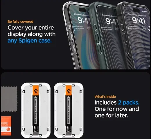 Spigen EZ Fit GLAS.tR iPhone 15 Pro Screen Protector Zwart (2-Pack) afbeelding 4