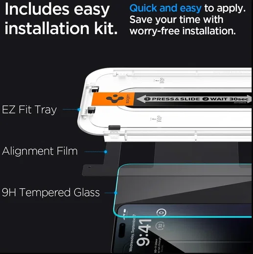 Spigen EZ Fit GLAS.tR iPhone 15 Pro Screen Protector Clear (2-Pack) afbeelding 4