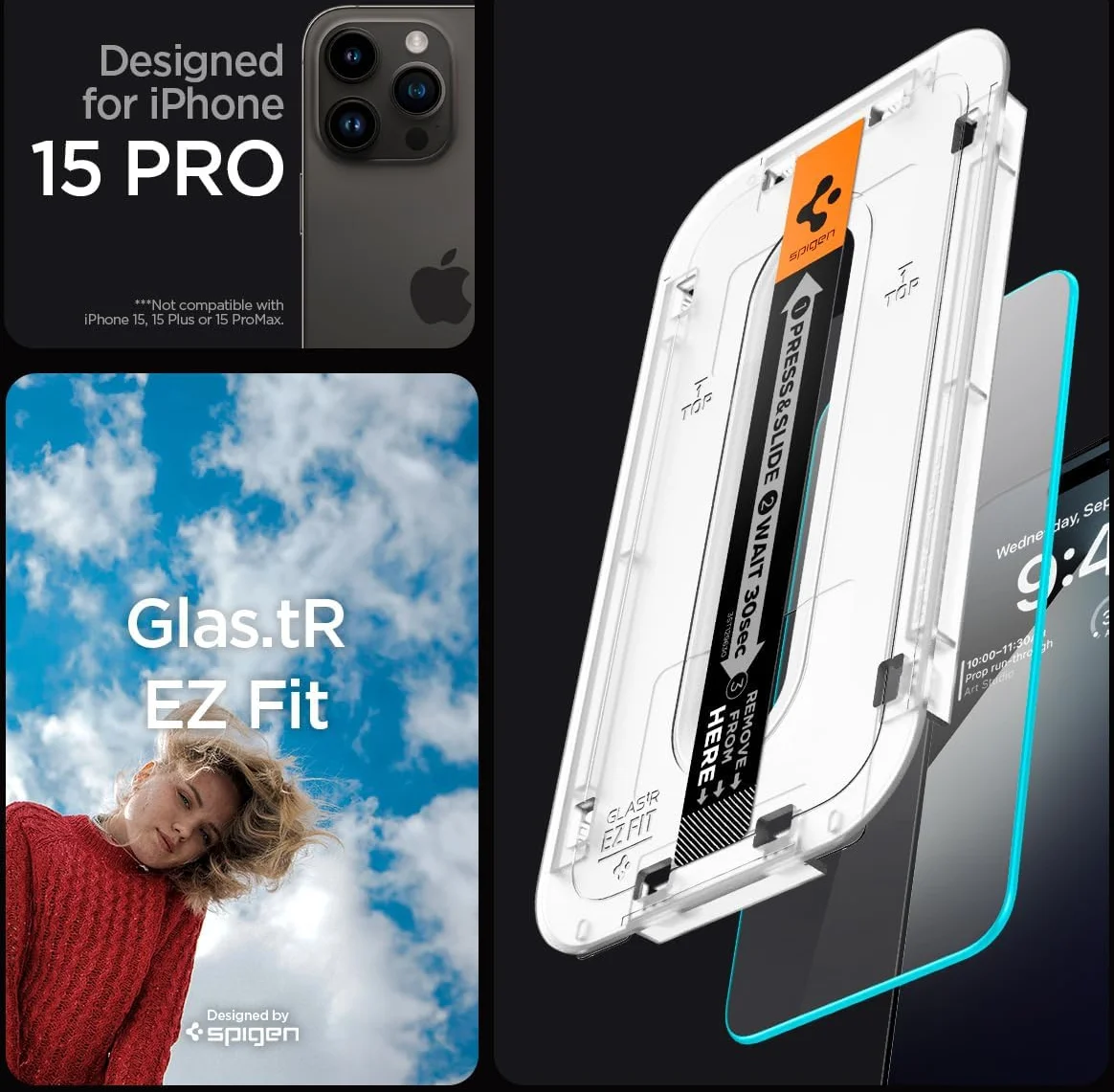 Spigen EZ Fit GLAS.tR iPhone 15 Pro Screen Protector Clear (2-Pack) afbeelding 9