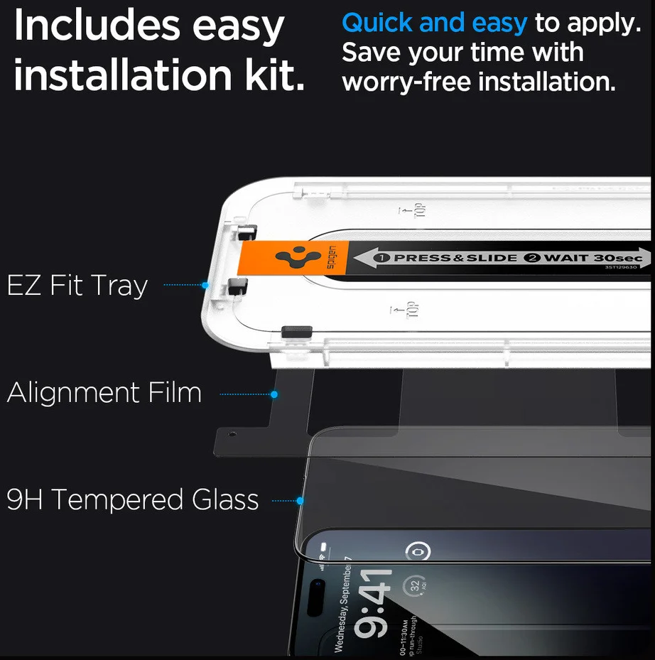 Spigen EZ Fit GLAS.tR iPhone 15 Pro Max Screen Protector Zwart 2-Pack afbeelding 3