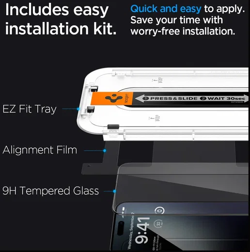 Spigen EZ Fit GLAS.tR iPhone 15 Pro Max Screen Protector Zwart 2-Pack afbeelding 3