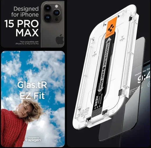 Spigen EZ Fit GLAS.tR iPhone 15 Pro Max Screen Protector Zwart 2-Pack afbeelding 6