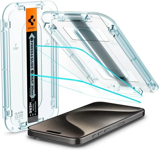 Spigen EZ Fit GLAS.tR iPhone 15 Pro Max Screen Protector Transparant 2-Pack afbeelding 1