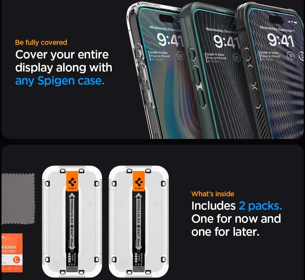Spigen EZ Fit GLAS.tR iPhone 15 Pro Max Screen Protector Transparant 2-Pack afbeelding 8