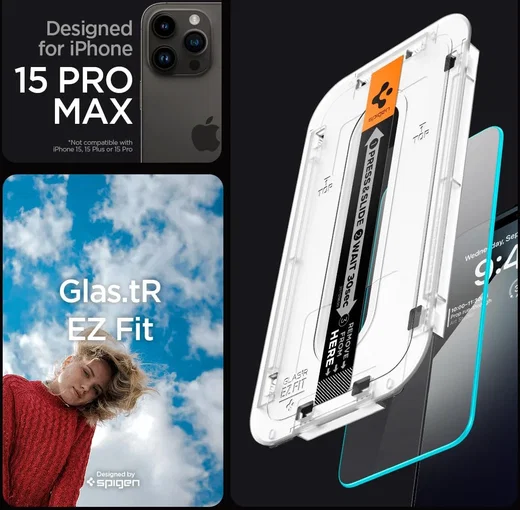 Spigen EZ Fit GLAS.tR iPhone 15 Pro Max Screen Protector Transparant 2-Pack afbeelding 9