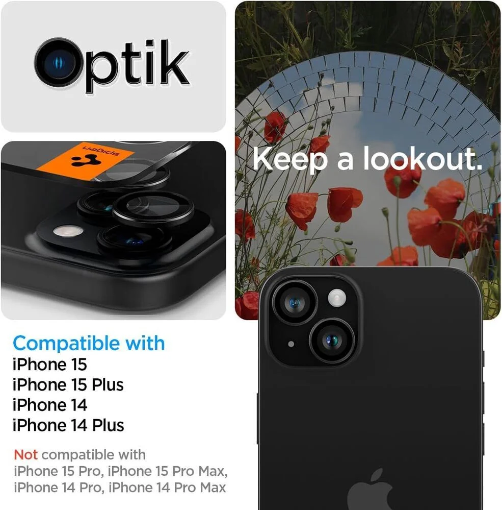Spigen Optik Pro iPhone 15/15 Plus Camera Lens Protector Glas (2-Pack) afbeelding 3