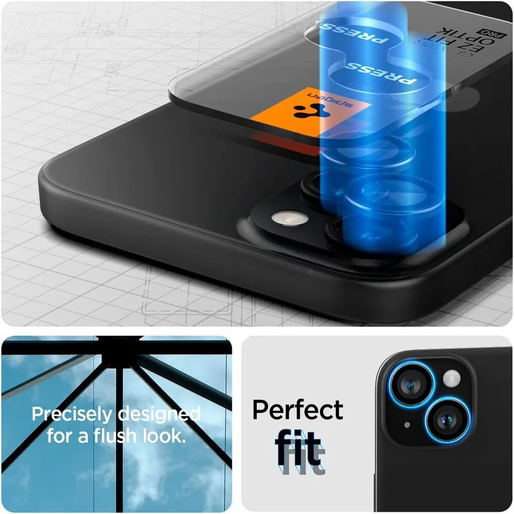 Spigen Optik Pro iPhone 15/15 Plus Camera Lens Protector Glas (2-Pack) afbeelding 6