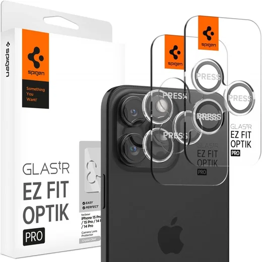 Spigen Optik iPhone 15 Pro/ 15 Pro max camera protector - 2 pack installatietray afbeelding 1