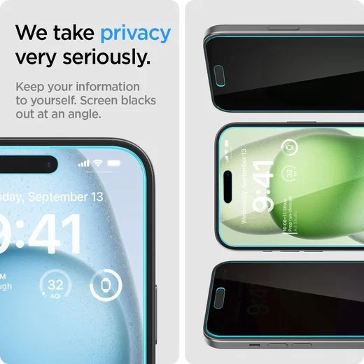 Spigen EZ Fit Glas.tR Apple iPhone 16 / 15 Privacy Glass (2-Pack) afbeelding 3