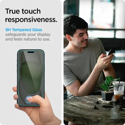 Spigen EZ Fit Glas.tR Apple iPhone 16 / 15 Privacy Glass (2-Pack) afbeelding 7