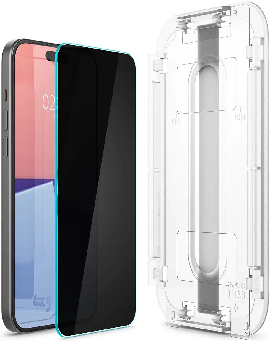 Spigen EZ Fit Glas.tR Apple iPhone 16 / 15 Privacy Glass (2-Pack) afbeelding 10